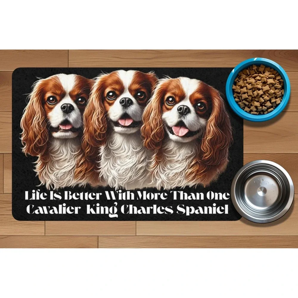Pet Food Mat - "Life is Better With More Than One Cavalier King Spaniel